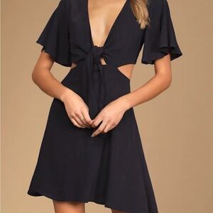 Lulu’s perfect day for love navy blue cut out tie front mini dress
